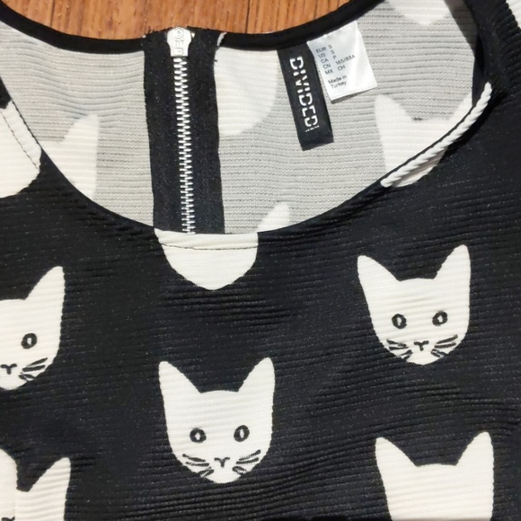 (H&M) Black Cat Mini Skater Dress - Picture 4 of 5